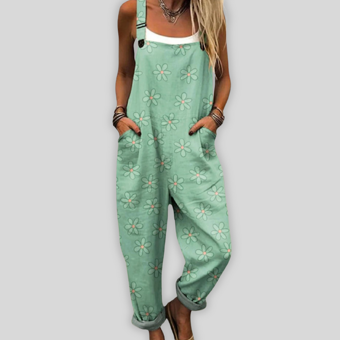 Grainne | Green Dungarees with Daisies