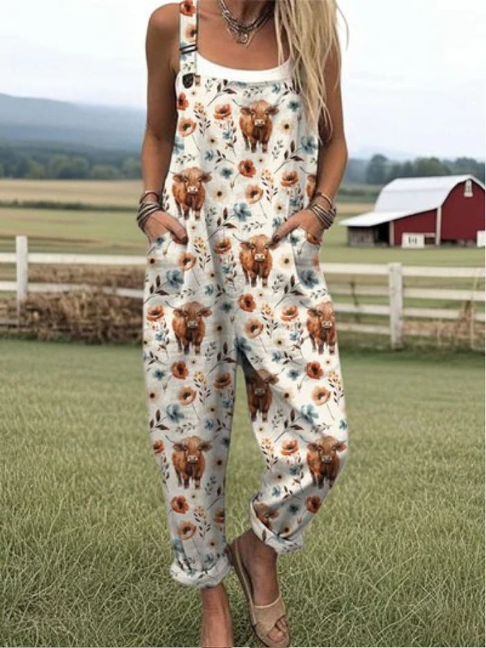 Margaux | Floral Cow Dungarees
